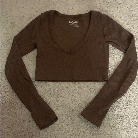 Garage Women's Brown Long Sleeve Crop Top - Picture 1 of 1